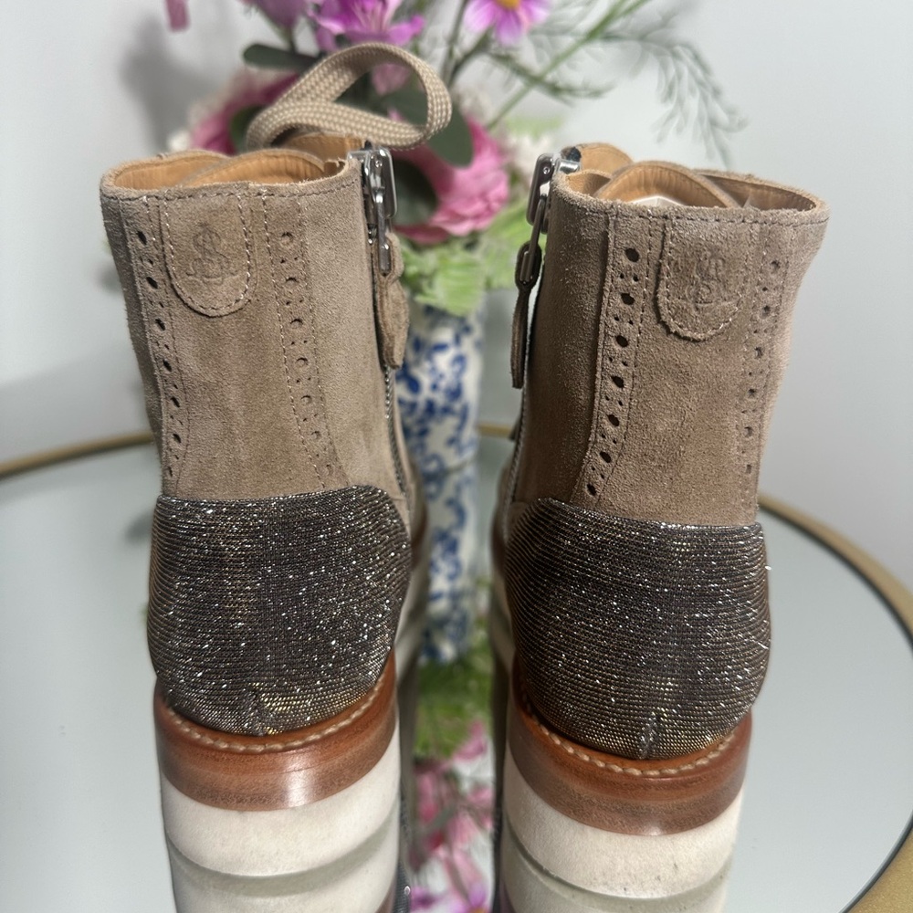 The Office of Angela Scott Mr. Harrison Neutral Lace Up Suede Boots Size 37.5 - Picture 13 of 17